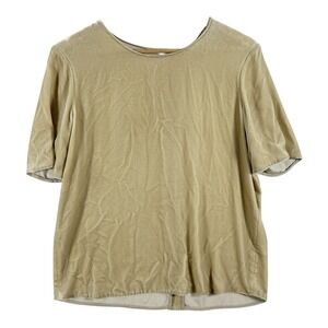 Vince Shirt Womens Medium Beige Short Sleeve Velvet Silk Viscose Top Party
